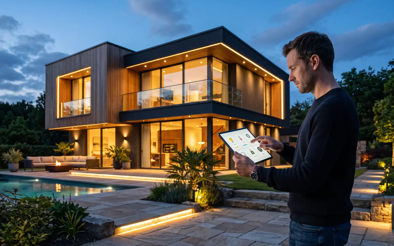 Two hands holding a tablet that controls Smart Home features